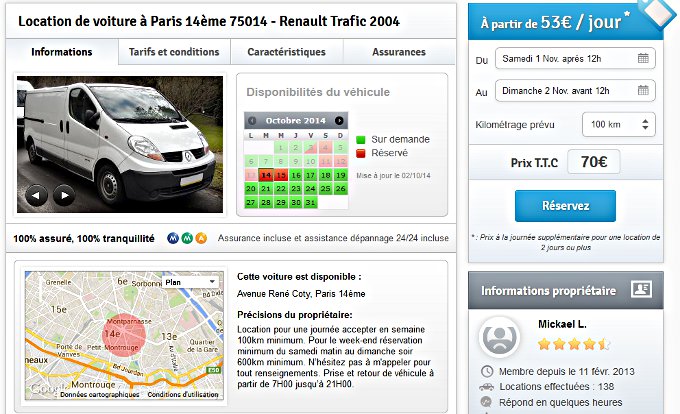 Fiche de location d'un utilitaire d'un particulier