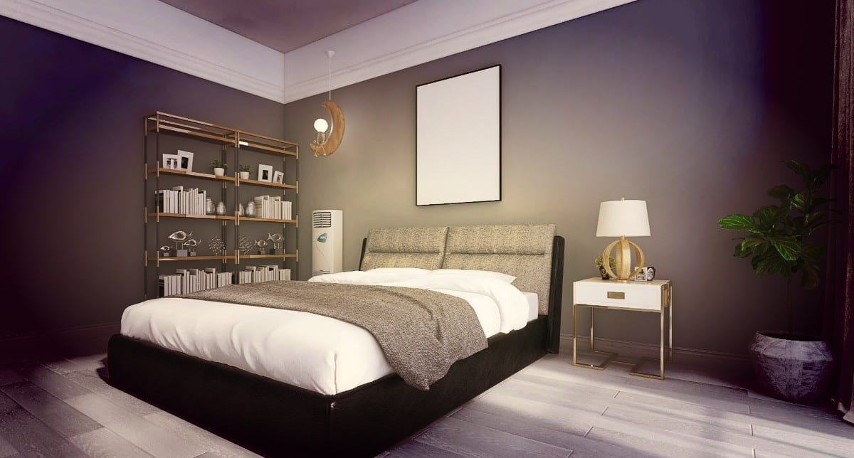 Design d'intérieur de chambre à coucher minimaliste avec table Design d'intérieur de chambre à coucher minimaliste avec table
